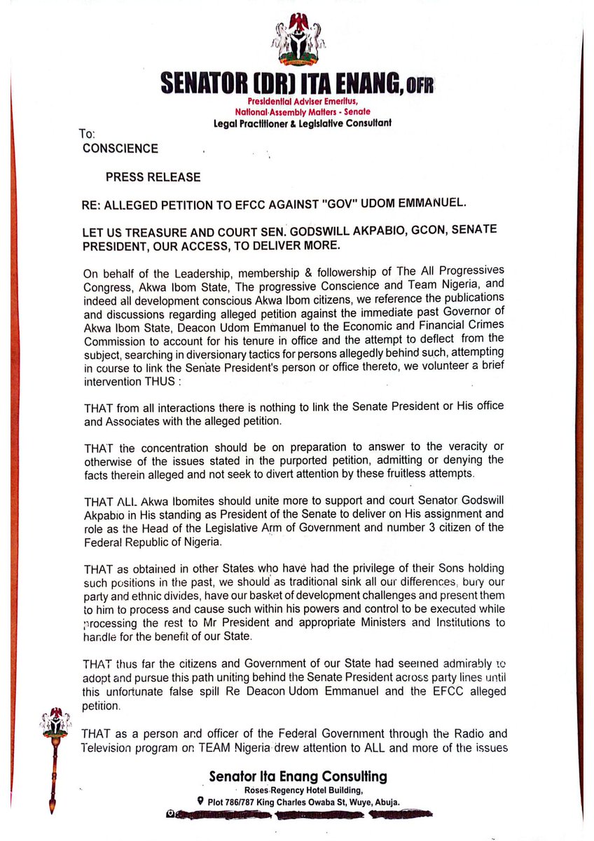 Sen. ITA ENANG, OFR tweet media