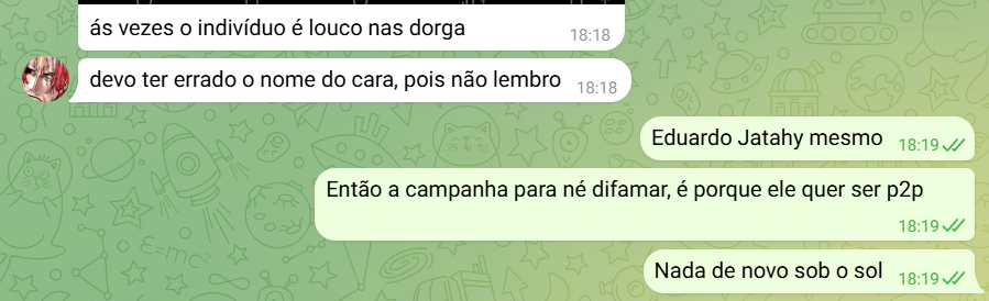 Agora está explicado! 

O viadinho tentou me difamar, pois está querendo ser p2p também.

Agora tudo está explicado!

Nada de novo sob o sol.

Lixo!

#Bitcoin