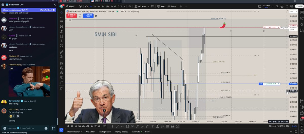 JDadastra's tweet image. 🌶️FOMC livestream required some patience but we got our target. Always enjoy streaming these days

📈Powell came out with his purple tie, we had an untested NY midnight open above us, and low resistance liquidity engineered just below it

👍Powell gave us the thumbs up for longs