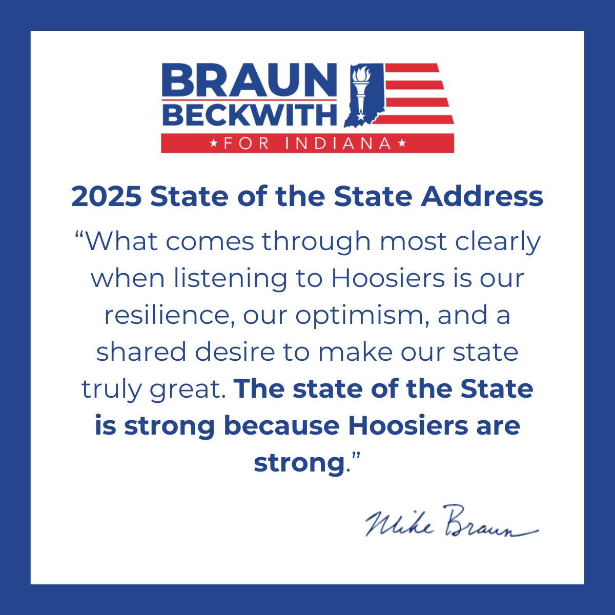 braun4indiana's tweet image. The state of the state is strong because Hoosiers are strong! #INSOTS