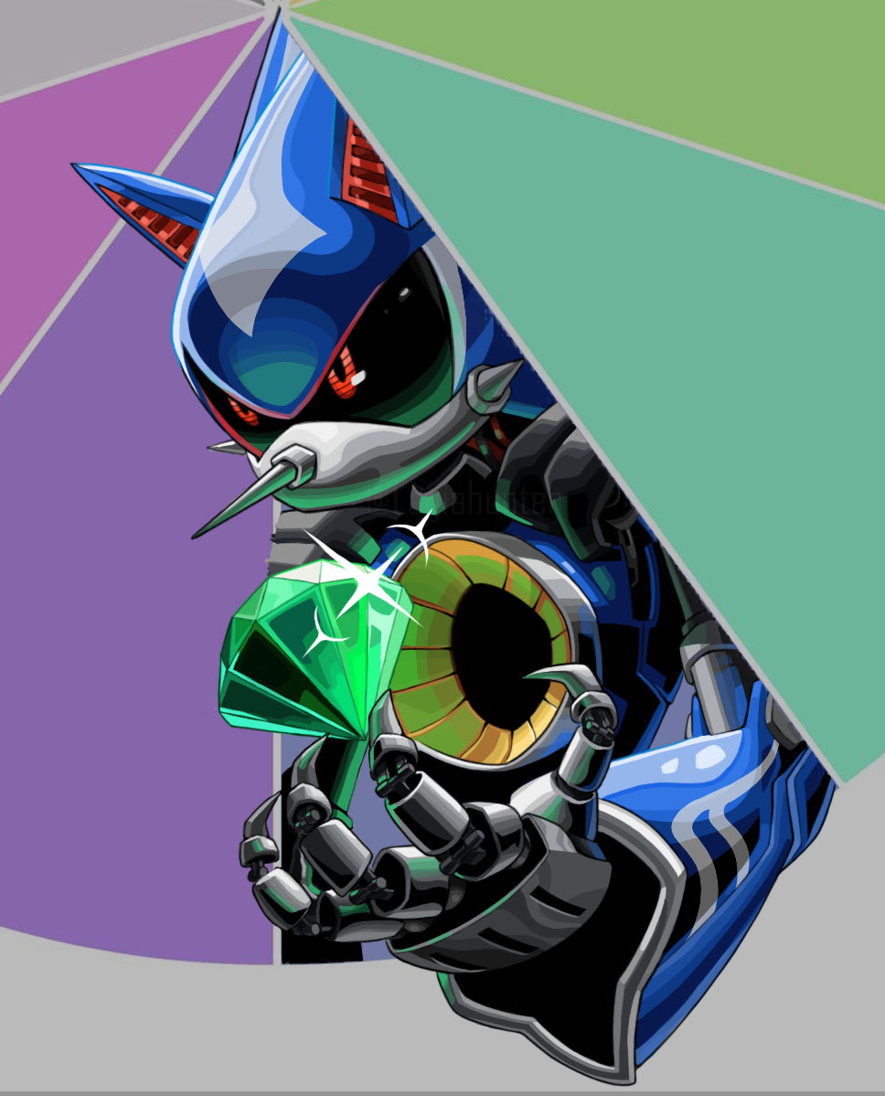 Lagiahunter's tweet photo. People suggested Sonic too, but why would I go for the loathesome copy? Neo Metal Sonic on blue! Sonic Heroes has such a special place in my memory. Now, gimme PURPLE creatures/characters! https://t.co/qyAZIkfpEh