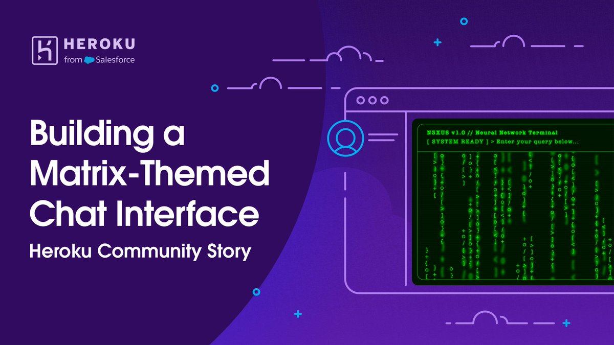 Heroku (@heroku) on Twitter photo Anup Jadhav (<a href="/Anup/">Anup Jadhav</a>) is getting creative with our new Managed Inference and Agent Add-on! He created a Matrix-themed chat interface using simple API calls to access Heroku’s hosted AI models. Read this and more #Heroku community stories: sforce.co/3Eqta8d #Salesforce #AI Anup Jadhav (<a href="/Anup/">Anup Jadhav</a>) is getting creative with our new Managed Inference and Agent Add-on! He created a Matrix-themed chat interface using simple API calls to access Heroku’s hosted AI models. Read this and more #Heroku community stories: sforce.co/3Eqta8d #Salesforce #AI