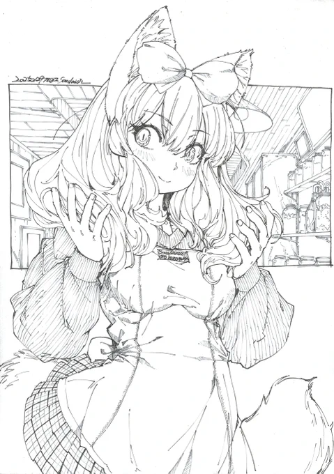 A3で描いたバイトアネさん。スキャン版。 
