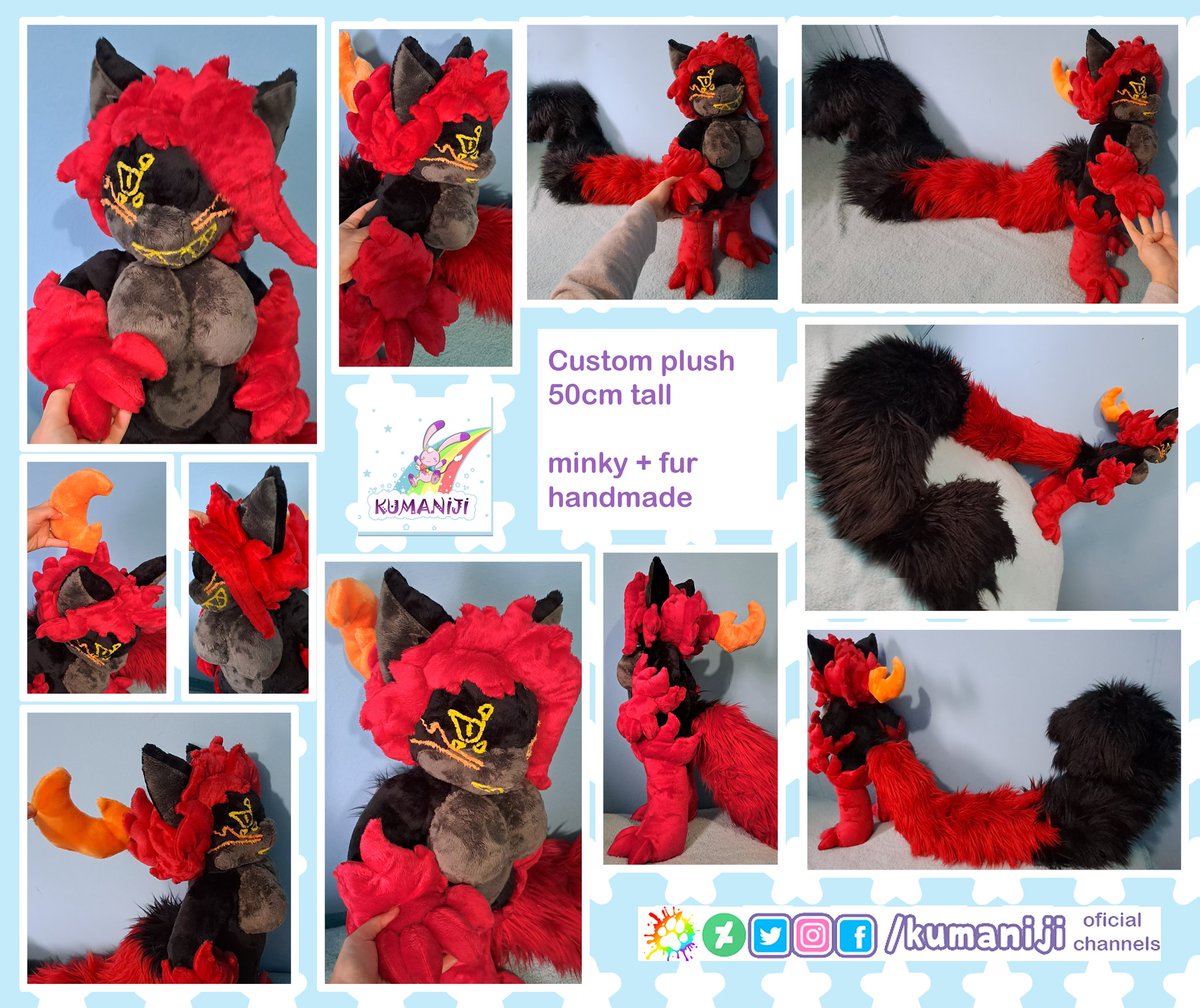 Kumaniji's tweet image. Custom plushie in 50cm tall, standard size but with a super big and fluffy tail.
All details are handsew 😊

#customplush #handmadeplushies #furryplush #furry #fluffy #cuddle #customfurry
