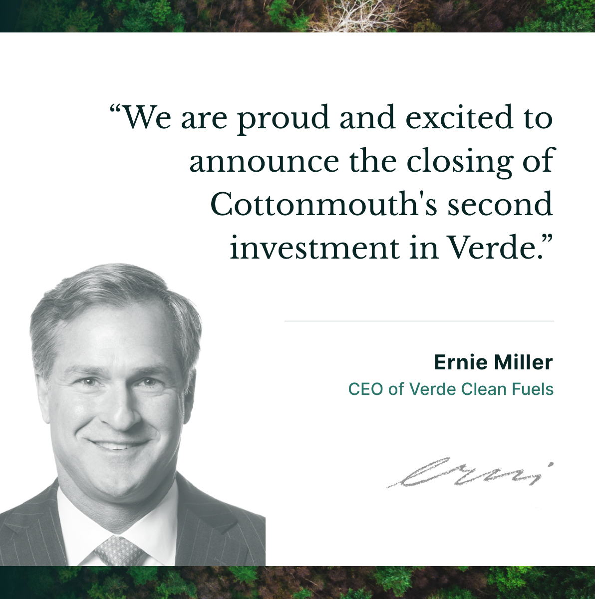 VerdeCleanFuels's tweet photo. Building on our announcement last month, we're pleased to confirm the successful closing of the $50 million equity investment by Cottonmouth Ventures, a subsidiary of @Diamondback_EP.

Proceeds will be used to further develop natural gas-to-gasoline plants, which will produce… https://t.co/OI07hOZhOq