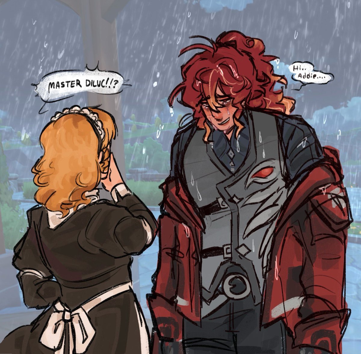 pipfrankenstein's tweet photo. little doodle of diluc coming home after his..activity in snezhnaya (^//^) ,,, https://t.co/jTyuKUKI9s