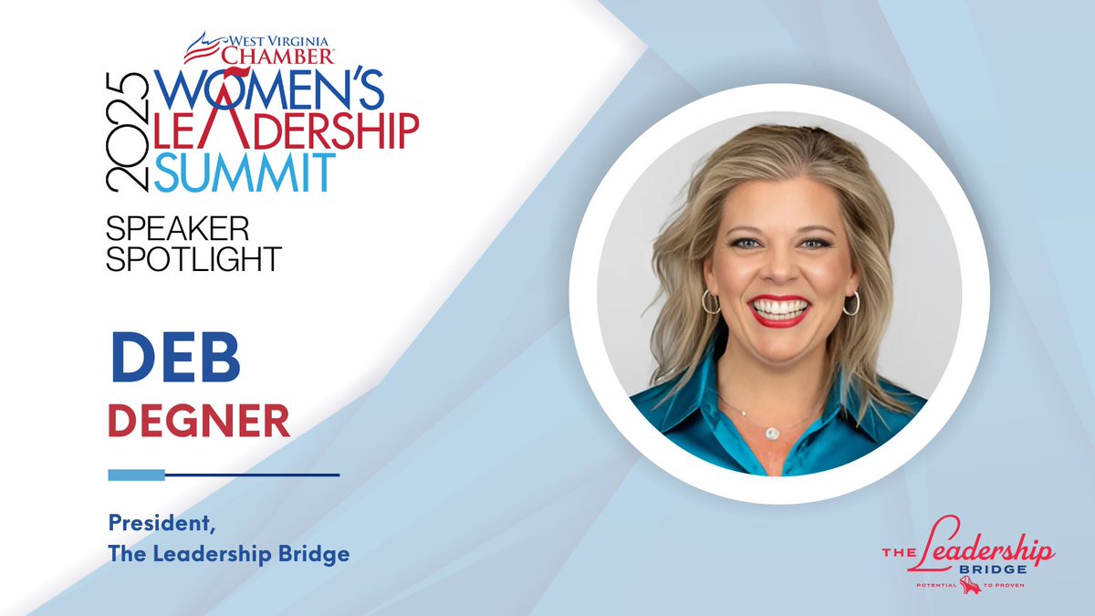 SPEAKER SPOTLIGHT  🎙️ The <a href="/WVaChamber/">West Virginia Chamber</a> is pleased to announce Deb Degner, President of The Leadership Bridge, will be speaking at the Women's Leadership Summit this year on March 26-27 at The Greenbrier! 

Register Here: wvchamber.com/2025-womens-le…