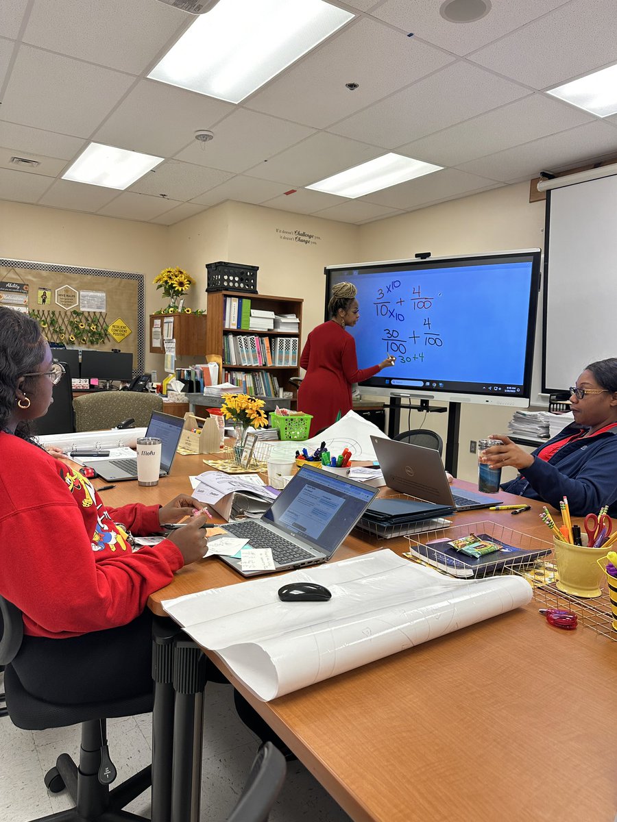 APGAYLES's tweet photo. Explicit instruction starts with modeling during planning. 4th grade math teachers discuss strategies and anticipate student needs. Led by @C_Collins_1 @BelvedereBees #soar2theB https://t.co/c5odvbyboV