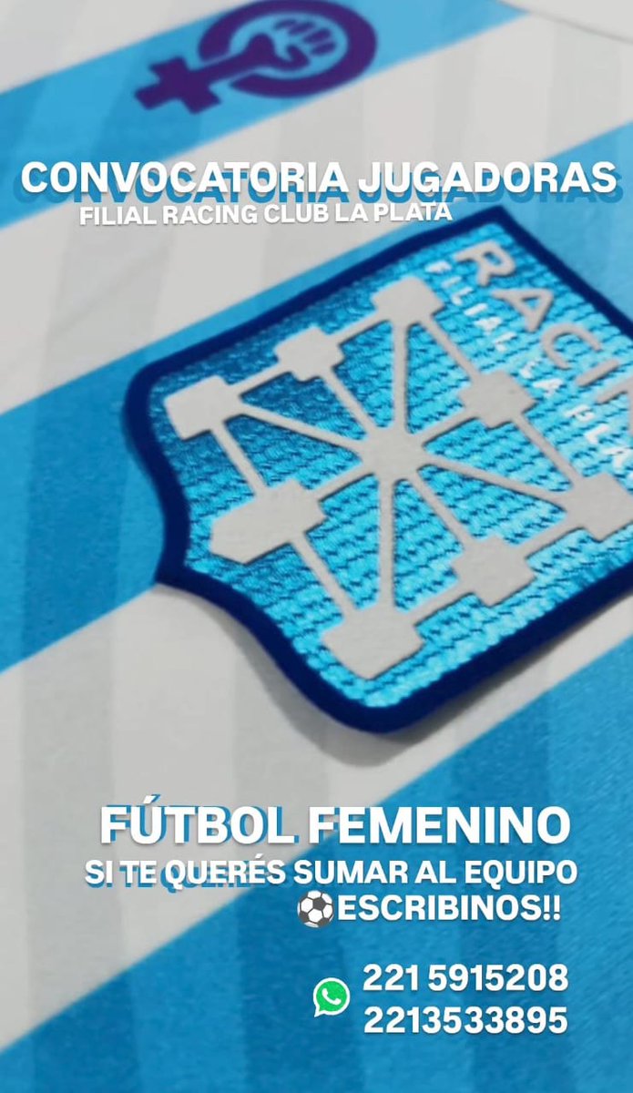 Florazabaleta's tweet photo. LA PLATA
BERISSO
ENSENADA

Buscamos jugadoras o pibas de Racing que les interese ser parte del equipo de fútbol femenino de Racing Filial La Plata. https://t.co/Qmz8o3m3S2
