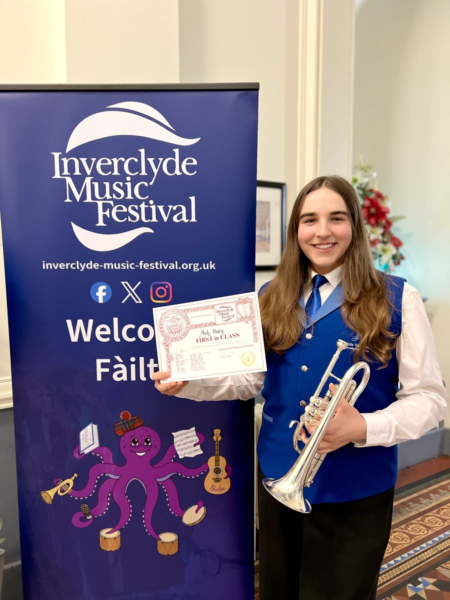 Riverside Youth Band (Inverclyde) (@riverside_yb) on Twitter photo 🚨 <a href="/InverclydeFest/">InverclydeMusicFestival</a> success!
Congratulations to RYB principal cornet player Ash P, who won the Brass Solo (Grade Seven-Eight) class, gaining a mark of 90 with her performance of Miss Blue Bonnet! 👏 🎺
Ash is taught by Lynda Nicholson.
#inverclyde #greenock <a href="/theparkmains/">Park Mains High</a> 🚨 <a href="/InverclydeFest/">InverclydeMusicFestival</a> success!
Congratulations to RYB principal cornet player Ash P, who won the Brass Solo (Grade Seven-Eight) class, gaining a mark of 90 with her performance of Miss Blue Bonnet! 👏 🎺
Ash is taught by Lynda Nicholson.
#inverclyde #greenock <a href="/theparkmains/">Park Mains High</a>