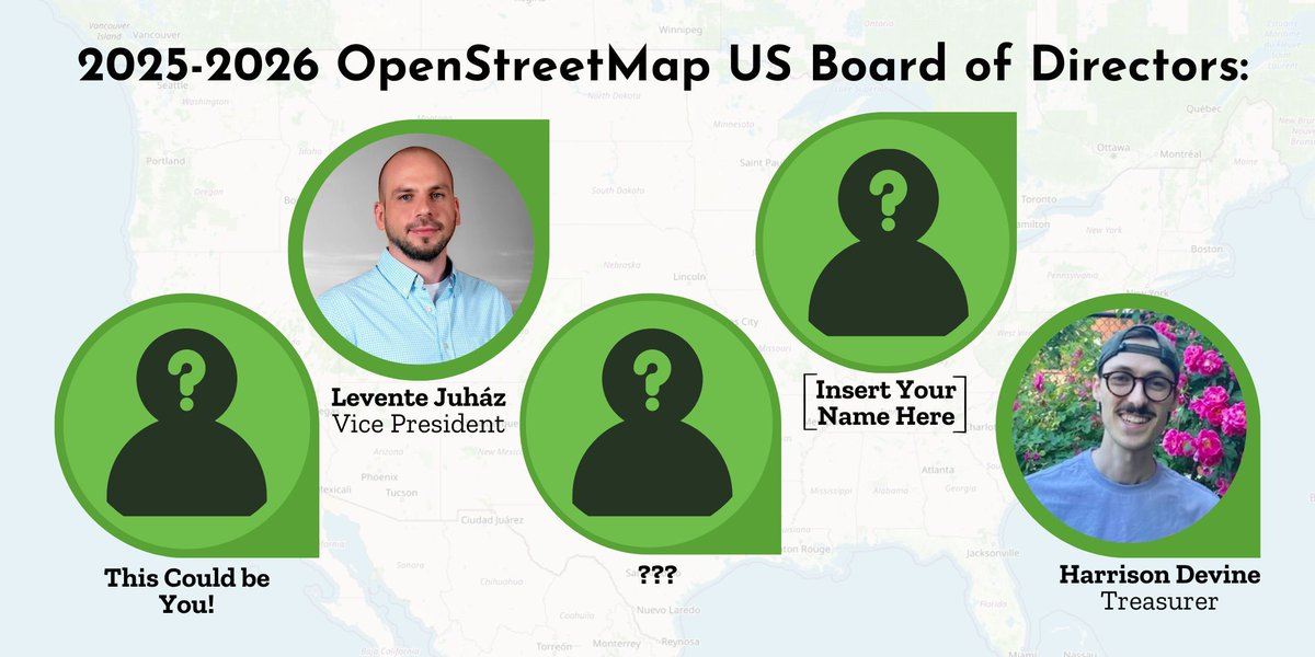 Nominations for the OpenStreetMap US Board of Directors are now open through February 9th. 

Interested in board service? Get all of the details in this blog post: buff.ly/403PVq1 and on the election wiki page: buff.ly/4jFBIZl

#OpenStreetMap  #nonprofit