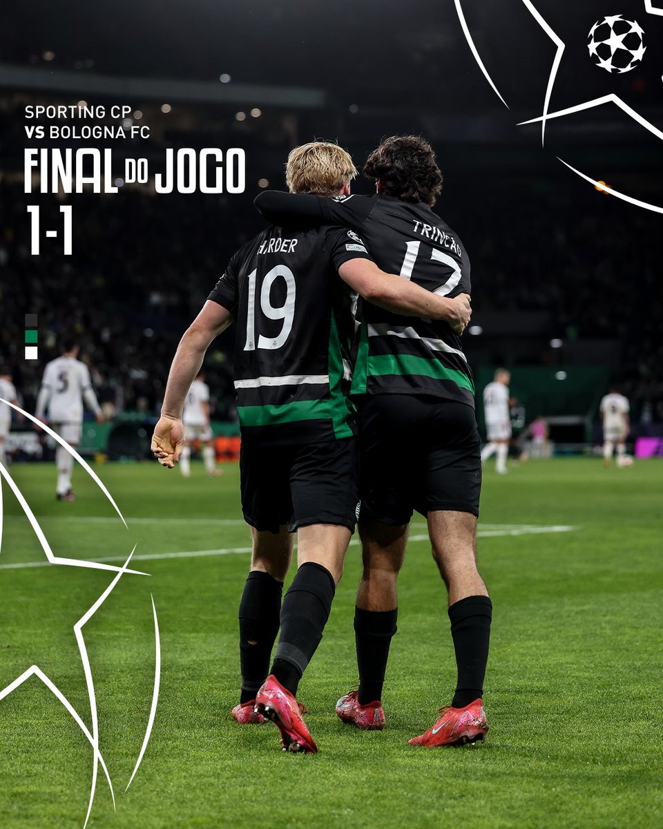 SportingCP's tweet photo. ⏹ Estamos no playoff da @ChampionsLeague!!! 👏
⚽ Harder
🟢 1-1 ⚪ // #SCPBOL https://t.co/KfuNbL58vz