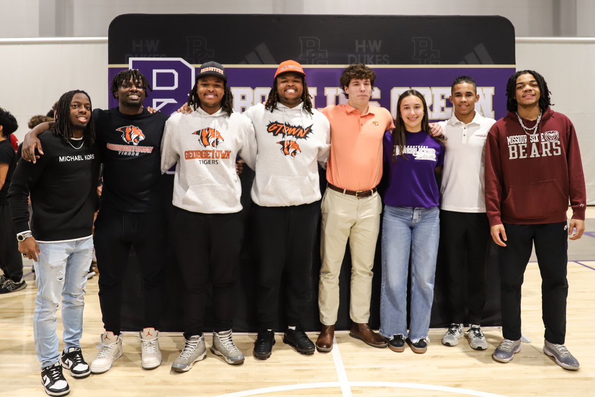 Congratulations to eight BGHS student athletes, signing their Letter of Intent to play athletics in college. Once a Purple, Always a Purple!

AJ Woodard- University of Indianapolis, Football
Brandon Gurley- Georgetown College, Football
Jayden Axson- Georgetown College, Football