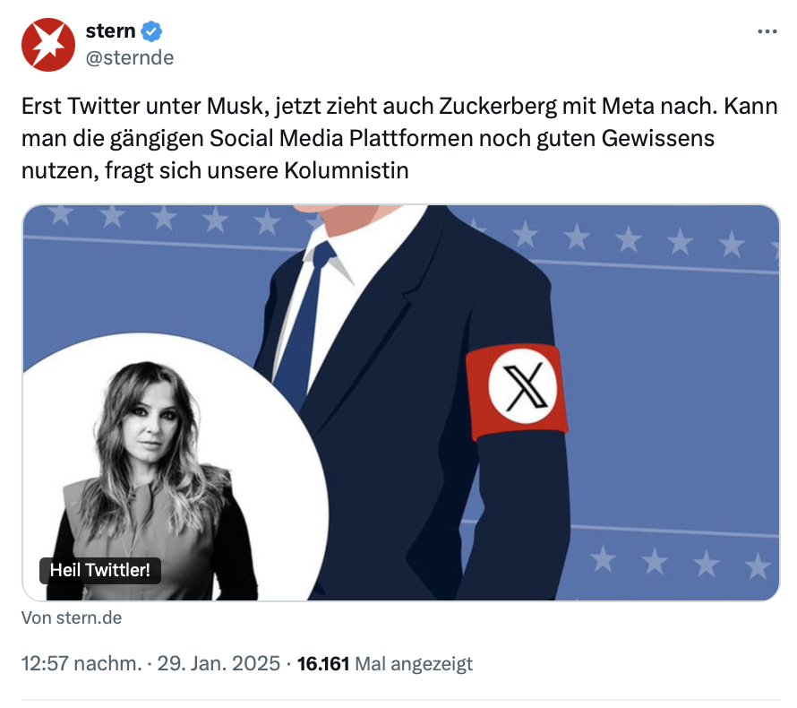 Lieber <a href="/sternde/">stern</a>, nein, die Hitlerarmbinde hat anders ausgesehen. Das können sie in den Hitler-Tagebüchern nachlesen, die sich noch in Ihren Archiven befinden. 
Ihr Clowns. 
PS. Man kann die Syphilis mit Antibiotika behandeln bevor sie einem das Gehirn zerfrisst.