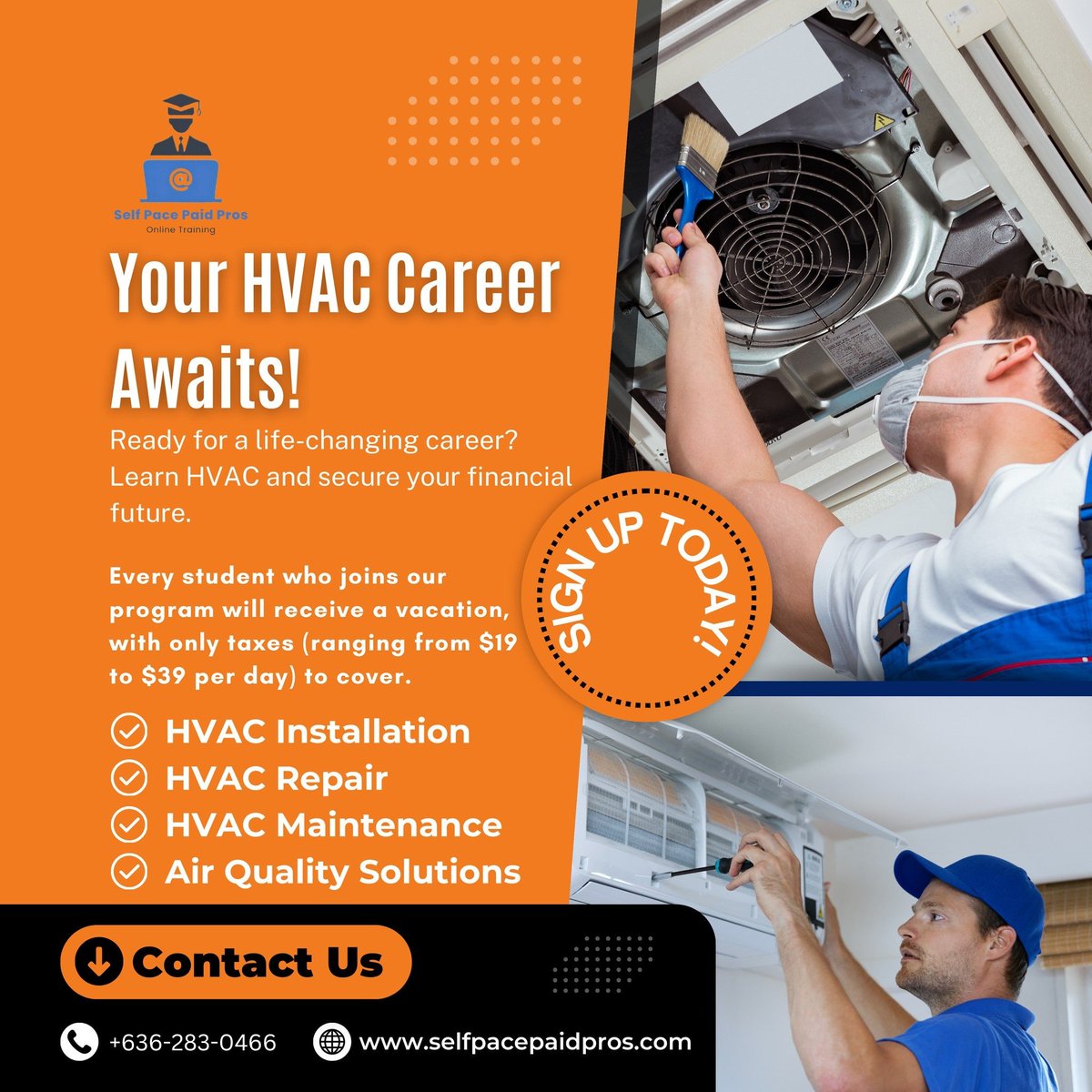 SelfPacePaidPro's tweet photo. 🌟Your HVAC Career Awaits! Ready to transform your future? 🔥Learn HVAC and open the doors to a high-demand, well-paying career! Let's talk! Visit; https://t.co/gXFJs1yUXH or call us at +636-283-0466 to sign up today!🚀Don’t wait #HVACTraining #Career #HVACTechnician #SelfPace https://t.co/1sIGxQjY5v