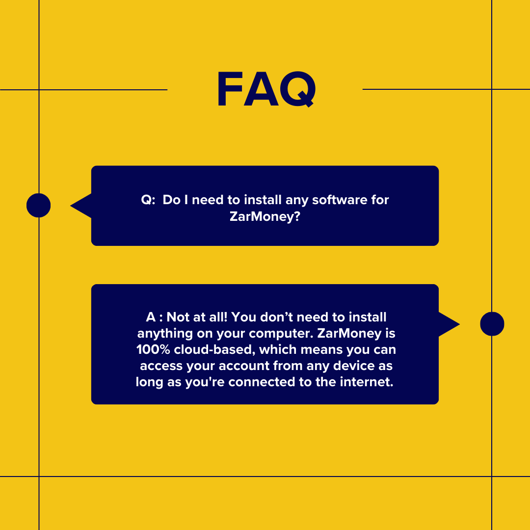 ZarMoneyUS's tweet photo. FAQ: Do I need to install any software for ZarMoney?
Not at all! You don’t need to install anything on your computer. ZarMoney is 100% cloud-based, which means you can access your account from any device as long as you're connected to the internet

#ZarMoney #zarmoneyus https://t.co/YqfDxlSjha