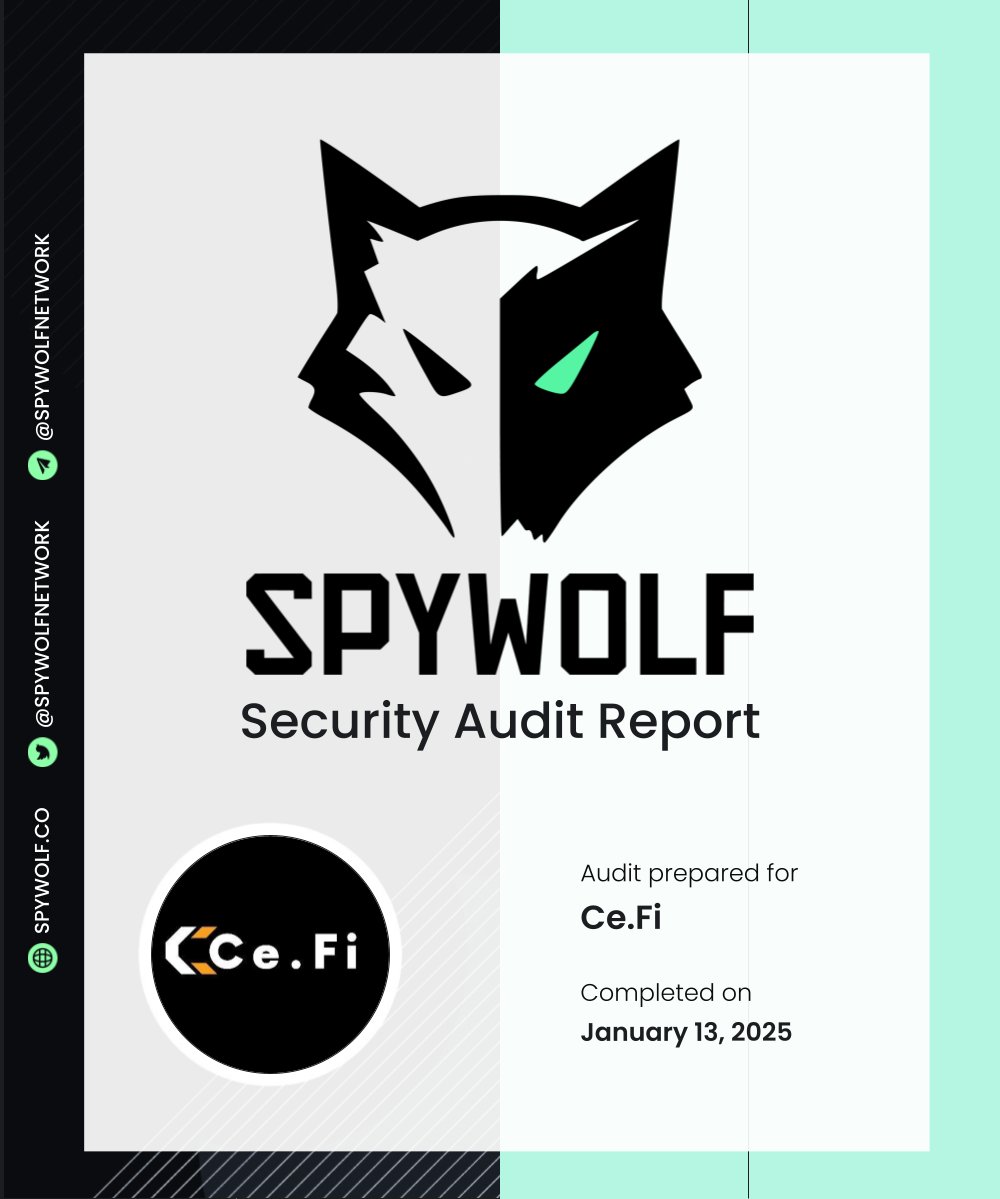 The <a href="/CeFiOfficial/">Ce.Fi</a> team successfully completed their smart contract audit! 💪

Check out the report here:
github.com/SpyWolfNetwork…

NFA, DYOR