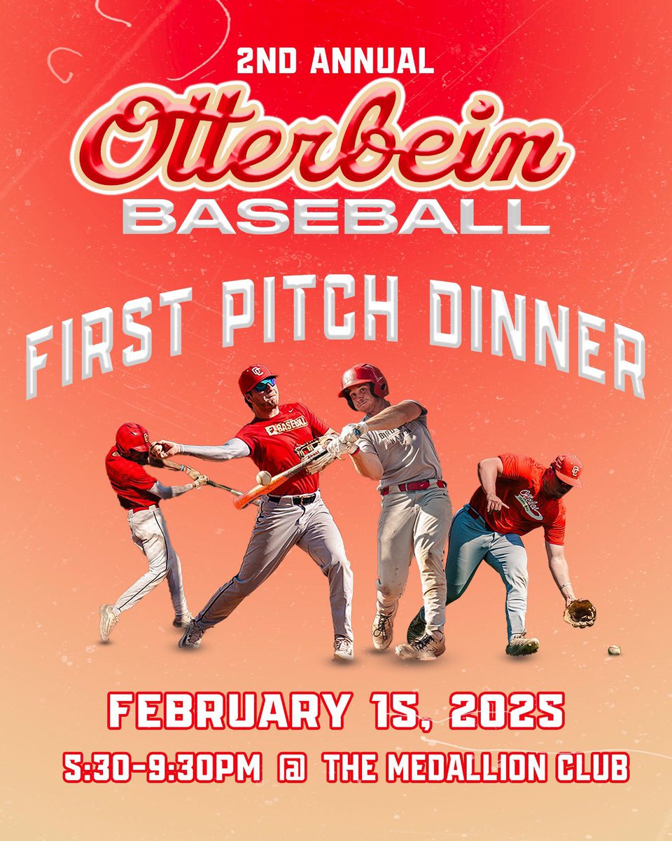 All alumni, friends, and family of Otterbein Baseball ‼️‼️

Our 2nd annual First Pitch Dinner is right around the corner!

Come celebrate the past, present, and very exciting future of our program! #BirdGang  

Get your tickets NOW!

Registration link: my.onecause.com/event/organiza…