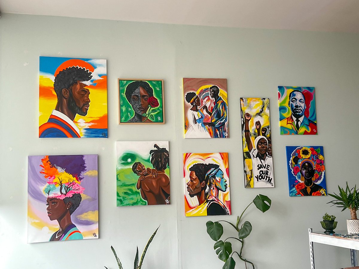Queen_Picasso's tweet photo. Art of the Day: Some favorites painted in 2023 & 2024 🎨 More art on the way! #artlife #CreativeThoughts #BlackArt https://t.co/5QZSheW9mh