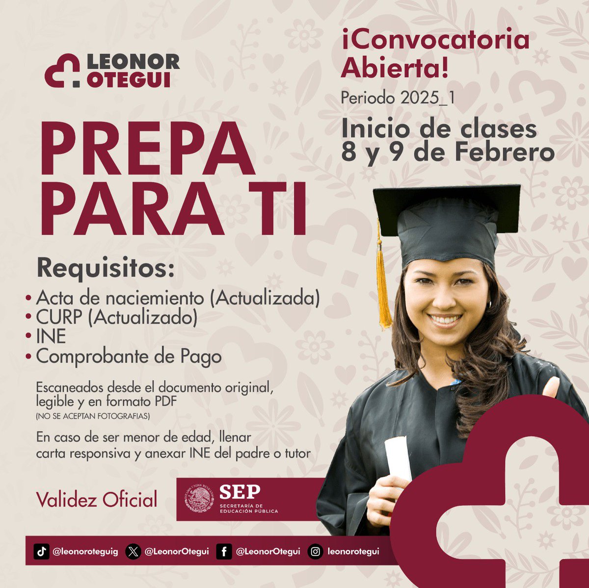 LeonorOtegui's tweet photo. ¡Concluye tu bachillerato con nuestro programa #PrepaParaTi!
Consulta las bases o etiqueta a alguien a quien podría ayudarle #DeCorazón https://t.co/yu4CTXi7tm