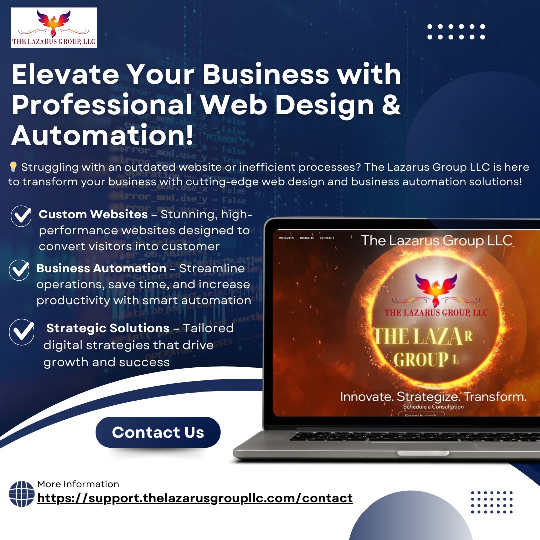 lazarusgroup229's tweet image. 🚀 Elevate Your Business with Professional Web Design &amp;amp; Automation!

🔹 Fast Turnaround | Scalable Solutions | Expert Support 🔹

📲 Click below to get started! 👇

🔗support.thelazarusgroupllc.com/contact

#WebDesign #BusinessAutomation #TheLazarusGroup #DigitalSuccess #SmallBusinessGrowth
