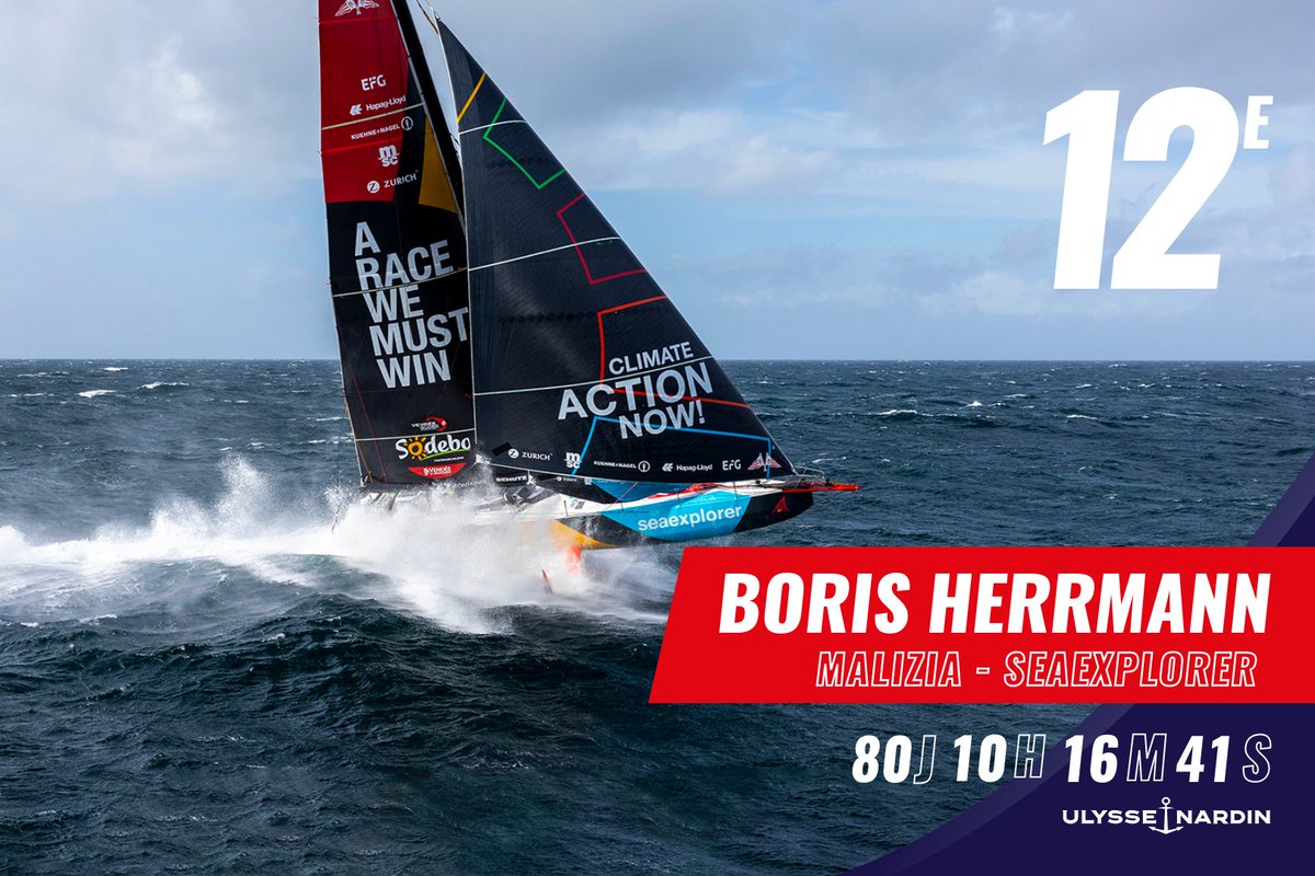 VendeeGlobe's tweet image. 🏁 𝗕𝗼𝗿𝗶𝘀 𝗛𝗲𝗿𝗿𝗺𝗮𝗻𝗻, 𝟭𝟮𝗲 𝗱𝘂 𝗩𝗲𝗻𝗱𝗲́𝗲 𝗚𝗹𝗼𝗯𝗲

Le skipper allemand de Malizia-Seaexplorer a franchi la ligne d’arrivée ce mercredi, à 23h18. C’est le dénouement d’un combat haletant et harassant qui a duré 80 jours, 10 heures et 16 minutes 💪🏽
La dernière