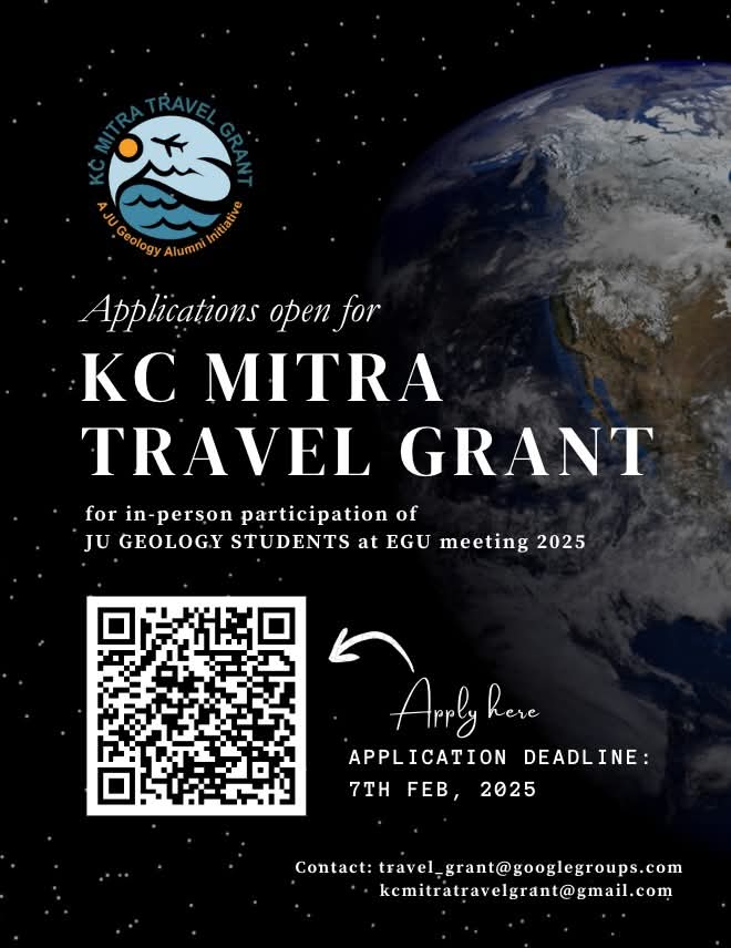 JU Geo alumni have initiated a travel grant for Jadavpur University Geology students to attend international conferences. Students can now apply for this grant to attend #egu25 in person. 
Application deadline: 7th February. 
forms.gle/avJC6oKQBQ1Qqt…