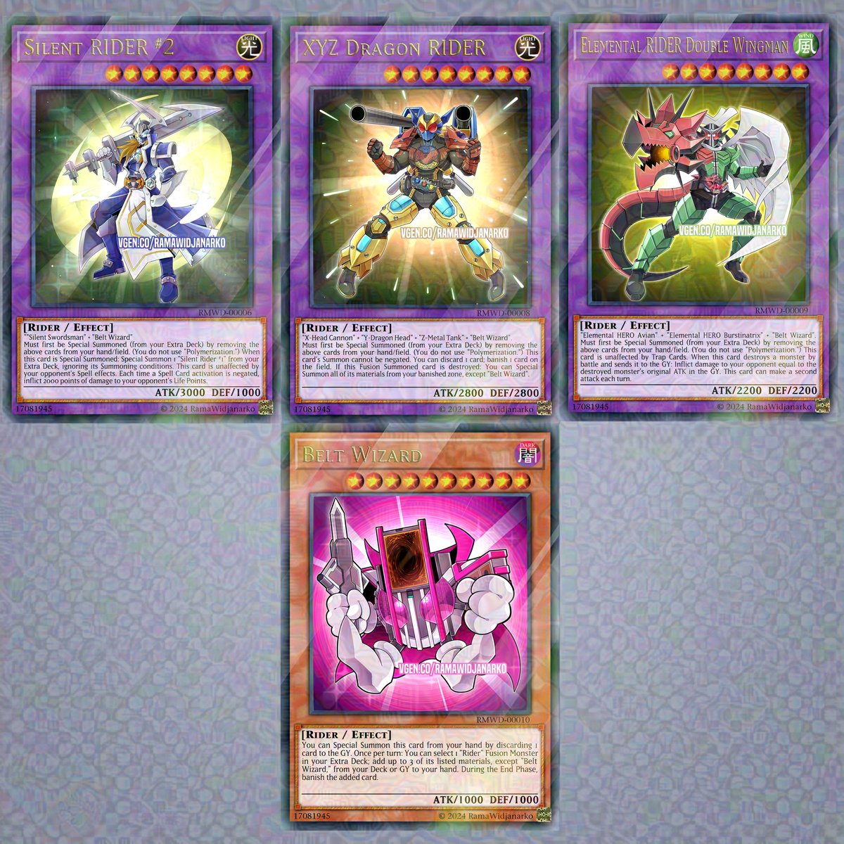 Here's the card version of Yu-Gi-Oh! x Kamen Rider! The gimmick : Every archetype can include 1 to 2 Rider Fusion cards + a 'Belt Wizard.' Also did some errata to previous Here's the card version of Yu-Gi-Oh! x Kamen Rider! The gimmick : Every archetype can include 1 to 2 Rider Fusion cards + a 'Belt Wizard.' Also did some errata to previous