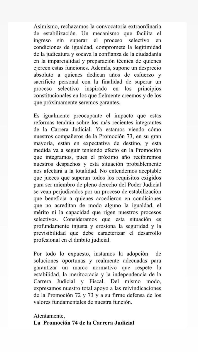 LauraRaboso's tweet photo. Comunicado de la 74ª Promoción de la Carrera Judicial: https://t.co/zOS4s0SCpR
