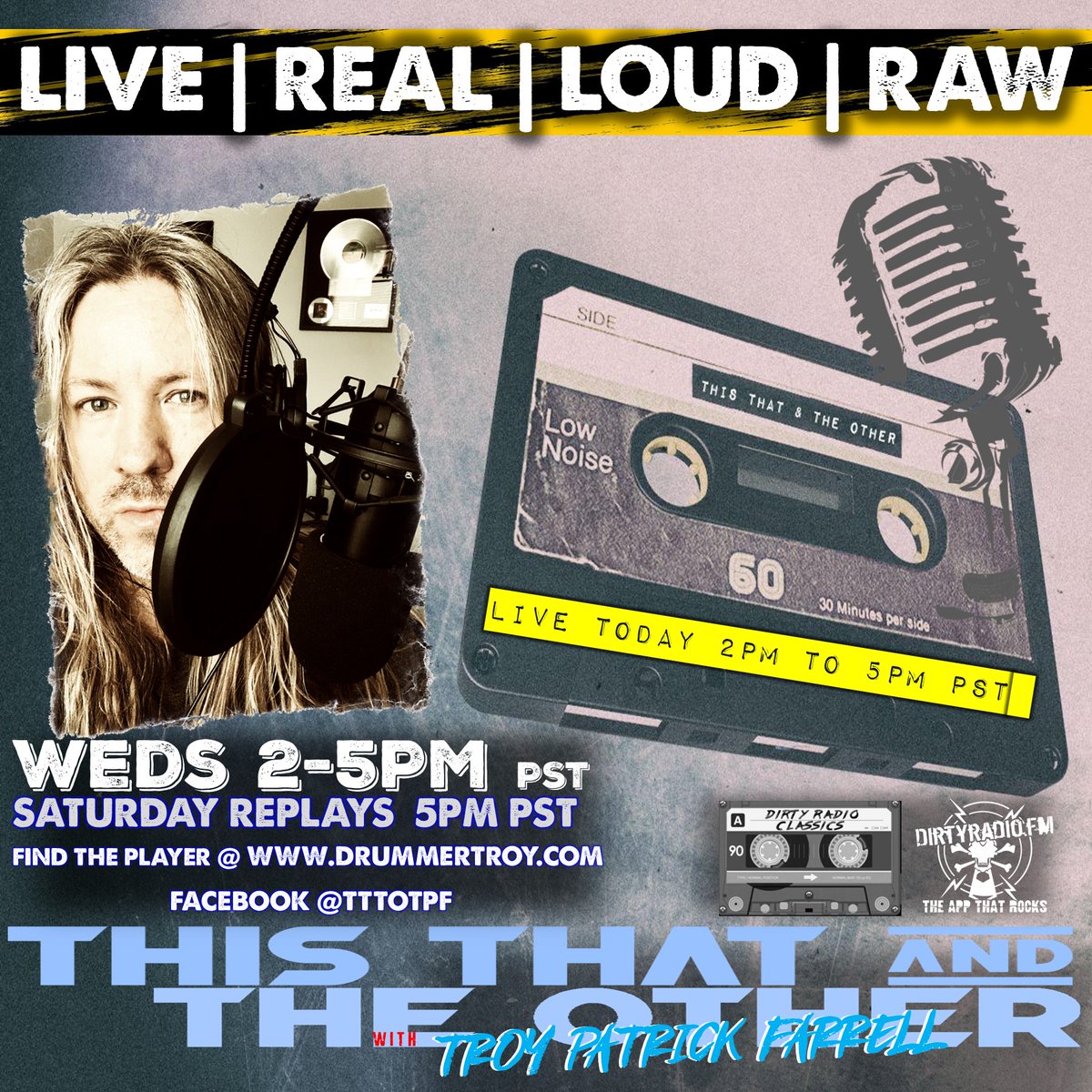 drummertpf's tweet photo. #LIVEandALIVE 2-5PM PST #ThisThatTheOther #TTTO on #DirtyRadioClassics - #TuneInTURNUP for Tons- TONS of New Music + News + Nonsense - Stream Now All Platforms:  https://t.co/HoS5QVEJBB https://t.co/OkaBMMBcl9