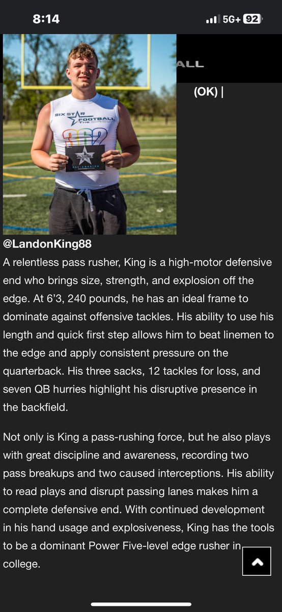 Thank you <a href="/6starfootballOK/">Six Star Football | OKLAHOMA</a> for the write up lookin forward to next year <a href="/CoachBuddyWyatt/">Buddy Wyatt</a> <a href="/CoachRTBradford/">Todd Bradford</a> <a href="/debb_grace/">Debbie Grace</a> <a href="/MeganChartier86/">Megan Chartier</a> <a href="/CoachSuth74/">Noah Sutherland</a>  <a href="/CoachBBleil/">Bill Bleil</a> <a href="/CoachOnatolu/">Taiwo Onatolu</a> <a href="/MiguelChavis65/">Coach Miguel Chavis</a> <a href="/CoachNickGrimes/">Nick Grimes</a> <a href="/CoachLDScott/">LD Scott</a>