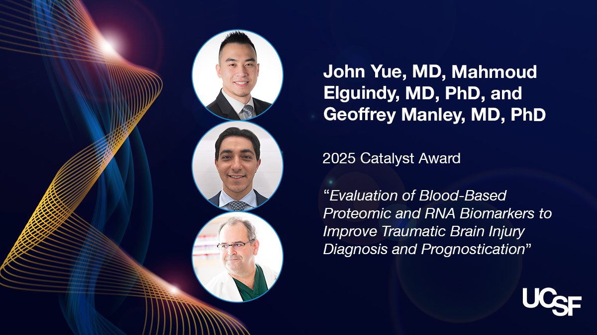 UCSF Neurosurgery (@neurosurgucsf) on Twitter photo Congrats to our Chief of Neurotrauma Geoffrey Manley, MD, PhD, and residents <a href="/JohnKYueMD/">John K. Yue, MD</a> and <a href="/notinthemoud/">Mahmoud Elguindy</a>, for receiving a <a href="/UCSF_Catalyst/">UCSF Catalyst</a> Award from <a href="/UcsfVentures/">Innovation Ventures - UCSF</a>! 🎉 The award supports their work evaluating traumatic brain injury biomarkers. #UCSFProud #UCSFWeill #TBI <a href="/ZSFGCare/">Zuckerberg SF General Hospital & Trauma Center</a> Congrats to our Chief of Neurotrauma Geoffrey Manley, MD, PhD, and residents <a href="/JohnKYueMD/">John K. Yue, MD</a> and <a href="/notinthemoud/">Mahmoud Elguindy</a>, for receiving a <a href="/UCSF_Catalyst/">UCSF Catalyst</a> Award from <a href="/UcsfVentures/">Innovation Ventures - UCSF</a>! 🎉 The award supports their work evaluating traumatic brain injury biomarkers. #UCSFProud #UCSFWeill #TBI <a href="/ZSFGCare/">Zuckerberg SF General Hospital & Trauma Center</a>