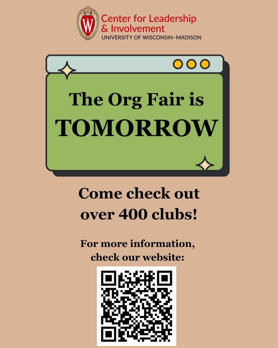 SOLI @ UW-Madison (@uw_soli) on Twitter photo The Spring Student Org Fair is TOMORROW! You'll have the chance to speak to representatives from over 400 student organizations right here on campus. The Spring Student Org Fair is TOMORROW! You'll have the chance to speak to representatives from over 400 student organizations right here on campus.