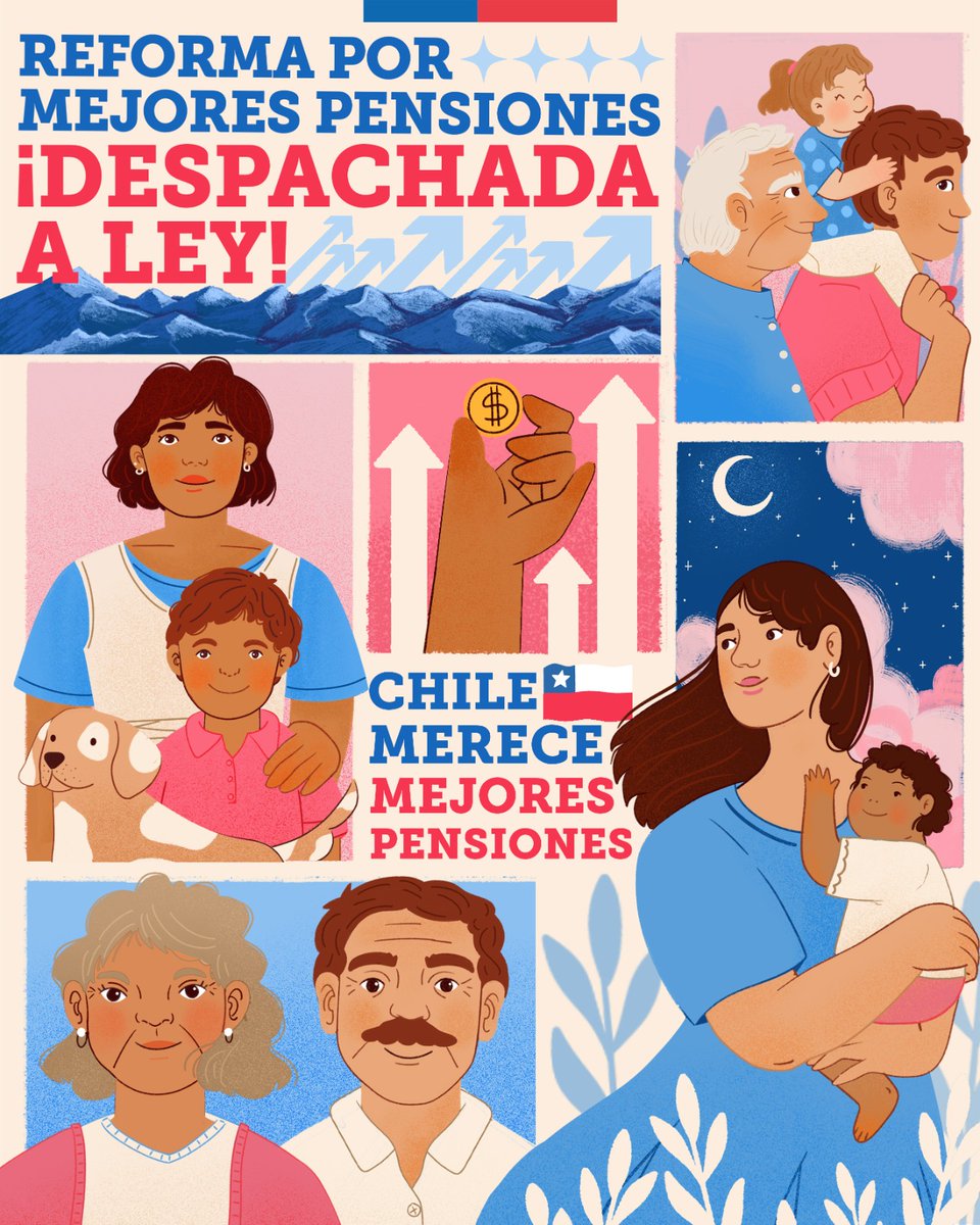 Tras la aprobación en la Cámara de Diputadas y Diputados, el Congreso despachó a ley el proyecto de reforma de pensiones propuesto por el Gobierno de Gabriel Boric. Un gran avance que mejora las pensiones y construye un Chile más digno, justo y con mayor cohesión social.