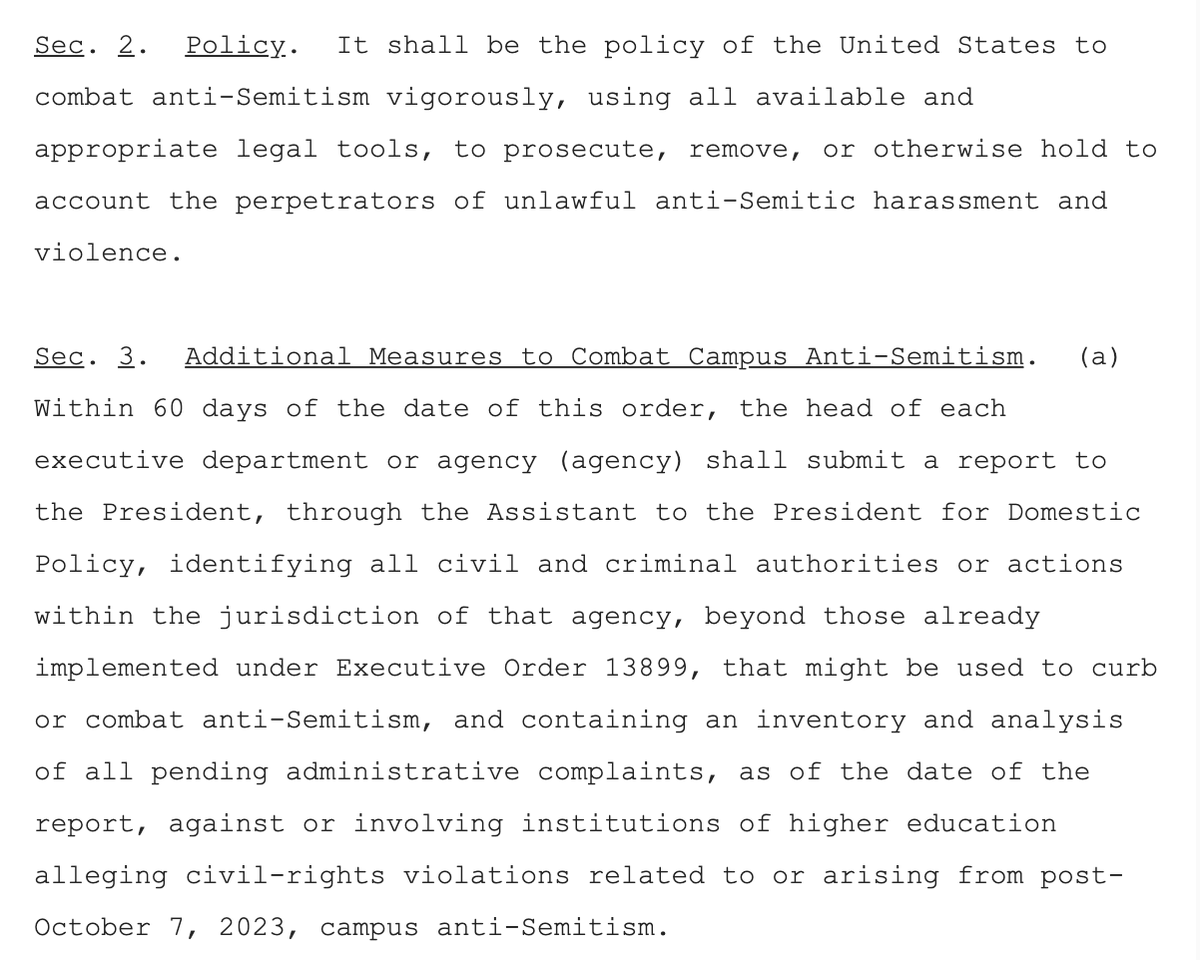 mtracey's tweet photo. Trump just signed an Executive Order to combat "anti-Semitism." It builds upon his 2019 order mandating the so-called "IHRA" definition, which includes applying "double standards" to Israel. Violations could result in criminal prosecution of Americans, not just foreign nationals https://t.co/63A6NnowEi