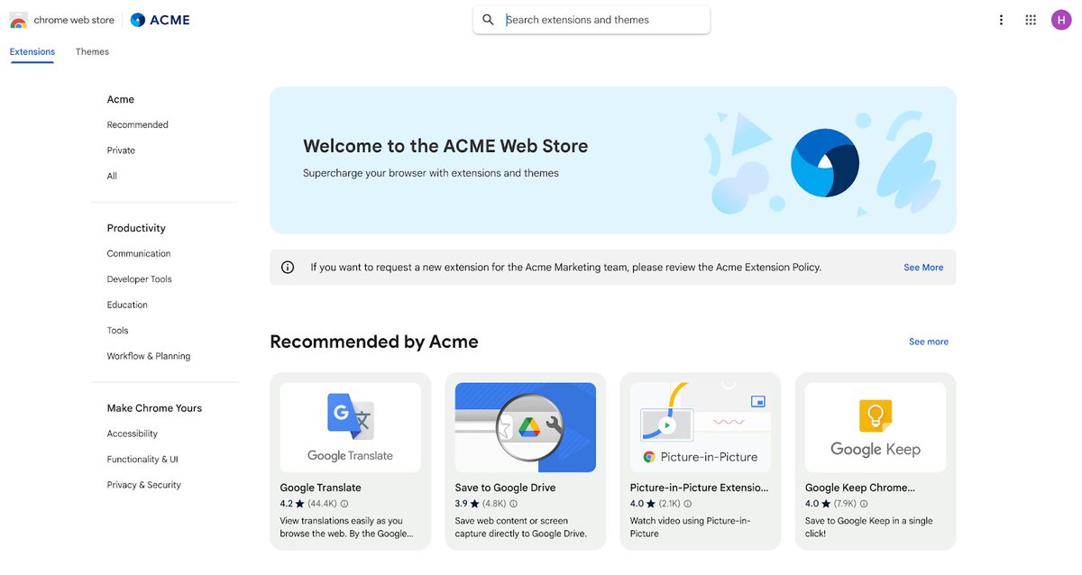 appsatori's tweet image. 🔄 Novinky v Chrome Web Store pro administrátory! Přizpůsobte si obchod s rozšířeními podle potřeb vaší firmy:
Vlastní branding a zprávy
Kurátorské kolekce rozšíření
Kontrola kategorií
Vylepšené vyhledávání
#GoogleChrome #IT #AdminTools