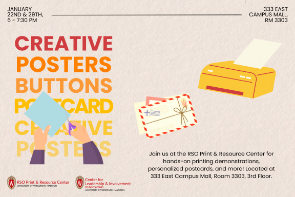 SOLI @ UW-Madison (@uw_soli) on Twitter photo Join us on TONIGHT, from 6-7:30 PM at the RSO Print & Resource Center for an exciting evening of creativity and learning! Experience hands-on printing demonstrations, create and send a postcards, explore using templates buttons, and printing large-format posters. Don't miss out Join us on TONIGHT, from 6-7:30 PM at the RSO Print & Resource Center for an exciting evening of creativity and learning! Experience hands-on printing demonstrations, create and send a postcards, explore using templates buttons, and printing large-format posters. Don't miss out