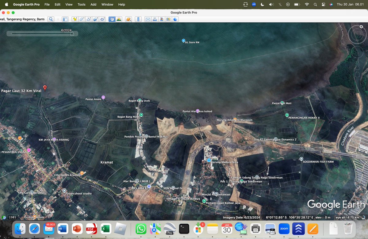 AriefParhusip's tweet photo. Untuk cek sendiri pagar laut, bisa download google earth pro, dan kita bisa lihat foto-foto kondisi area ditahun 2014, 2020, dan sampai Juni 2024.

Berikut beberapa contohnya https://t.co/1kZQe2MfGK