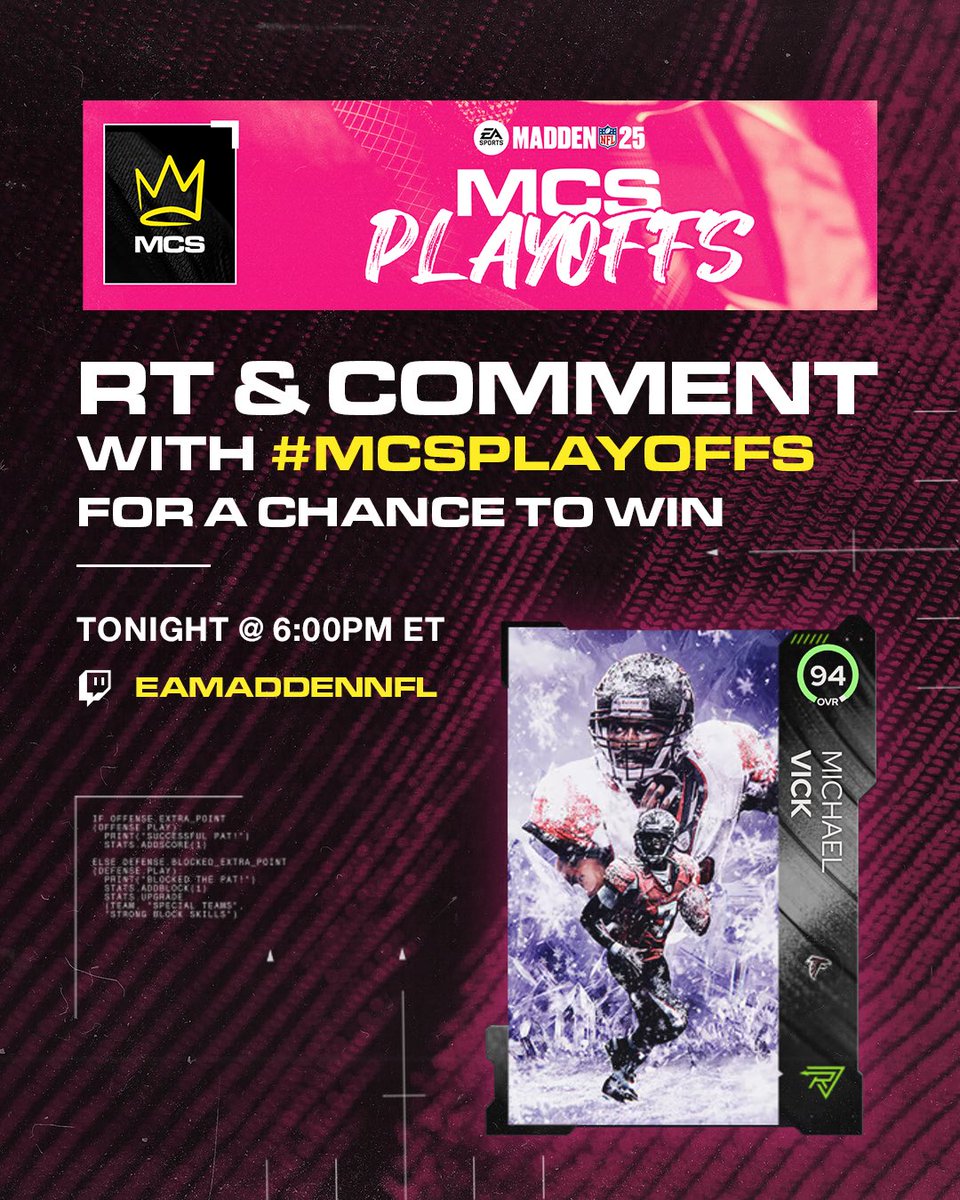 BEST QB in the game!

RT and Comment #MCSPlayoffs 

Watch live at twitch.tv/eamaddennfl