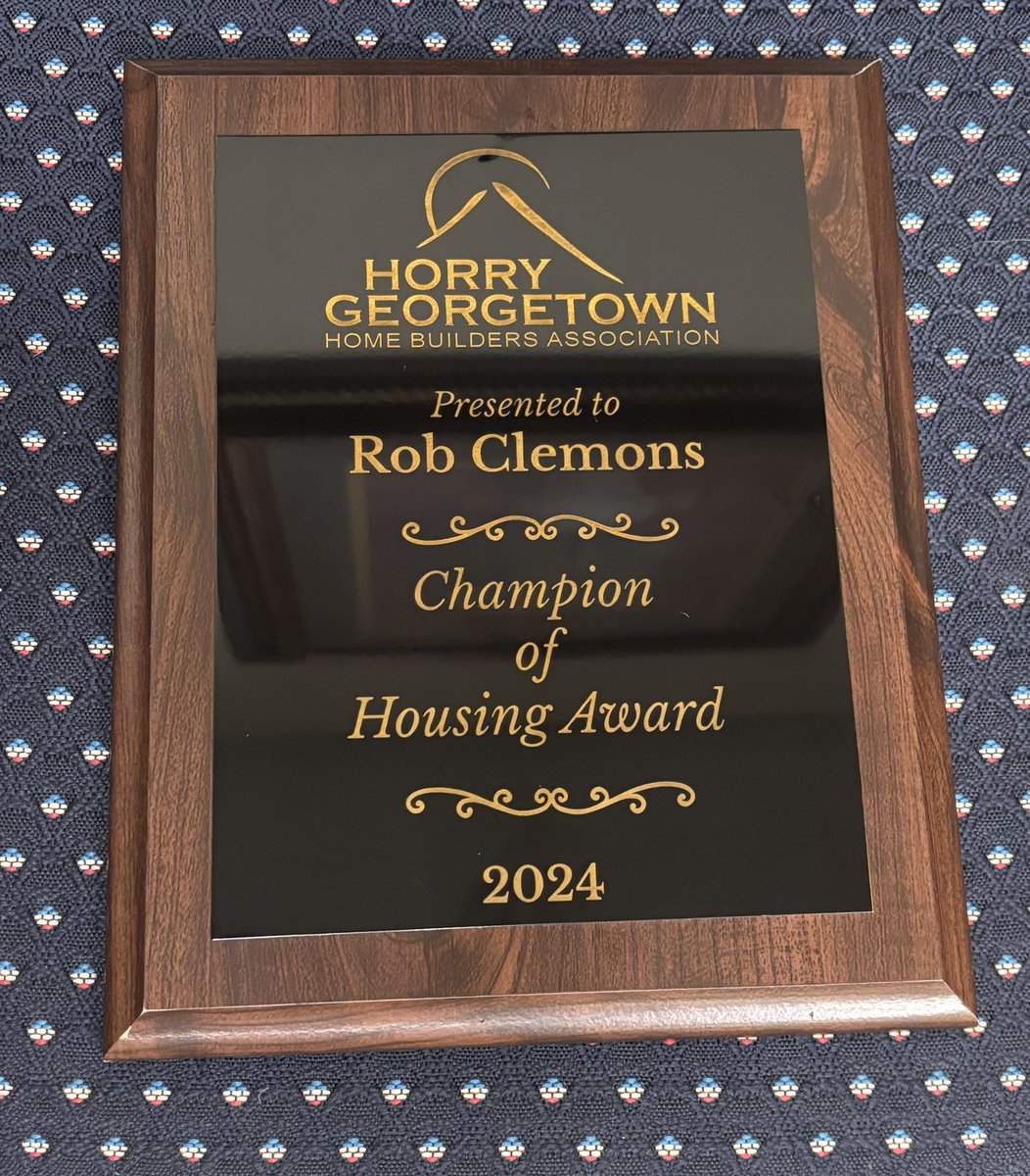 BaysEstate's tweet photo. Nice honor for our owner Rob Clemons today! Champion of Housing for the HGHBA. Years of work keeping the housing industry strong and more to come! #housing #hba #leadership https://t.co/NlB3ci85zK