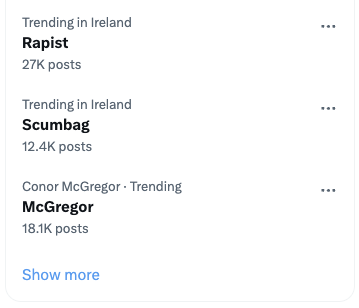Eye_Eye_Bobby's tweet photo. A factually correct summary of what's trending in Ireland just now. https://t.co/aE4Do3T3SQ