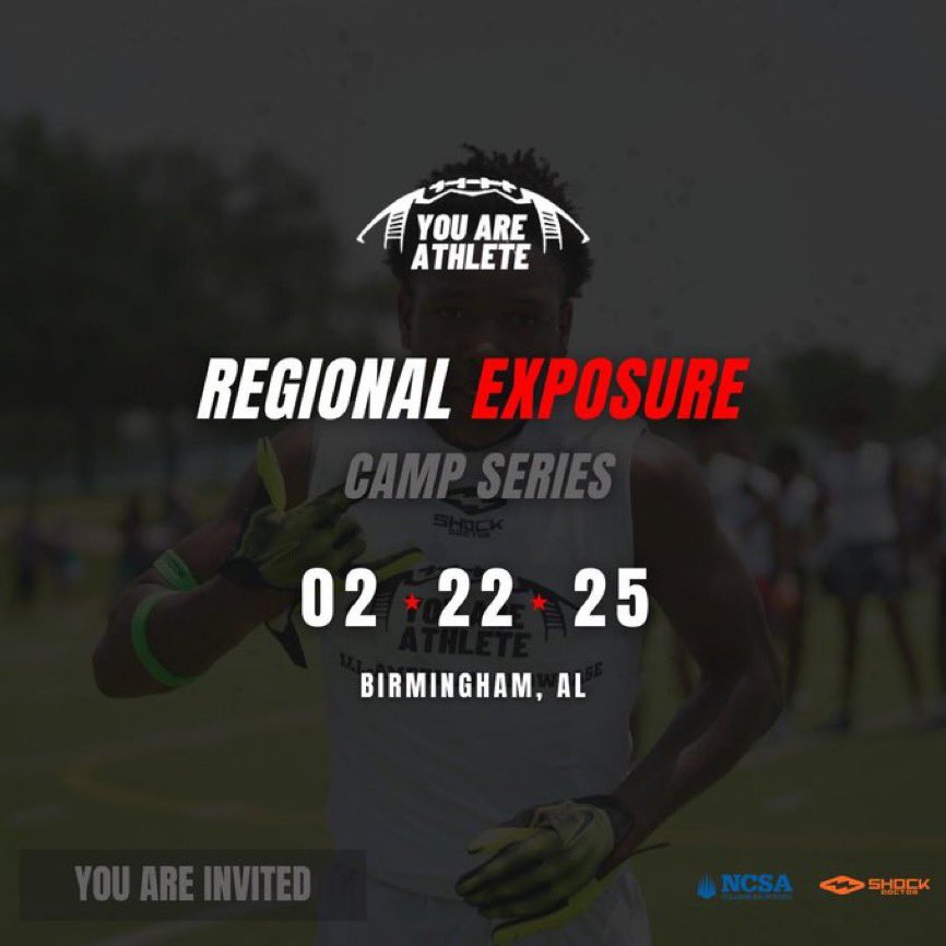 Blessed to recieve an invitation  to <a href="/youareathlete/">You Are Athlete</a>'s camp!! #AGTG 

 <a href="/CoachOMeadow/">Orman Meadow</a> <a href="/_EliteProspects/">🚨Elite Prospects🚨</a> <a href="/ExpoRecruits/">Expo Recruits</a> <a href="/CoachTerrelll/">Coach Terrell</a> <a href="/mcbroom_ta/">Ta'Shawn McBroom</a> <a href="/c/">c</a>