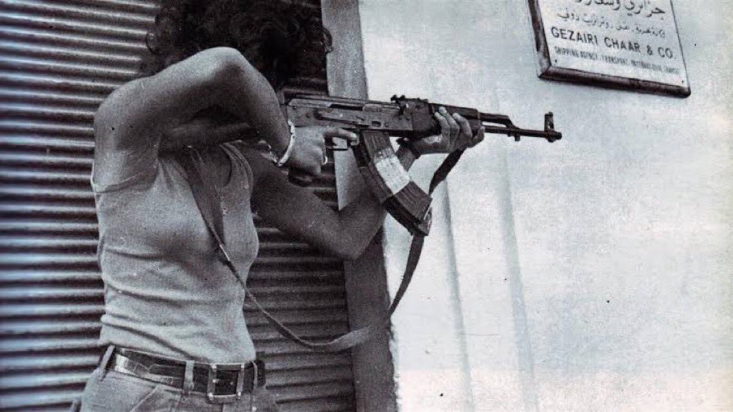 realMaalouf's tweet photo. When 7 Lebanese Christian women defeated 300 Palestinian terrorists!

Jocelyne Khoueiry, along with 6 other girls, held their ground and defended themselves against 300 armed Palestinians in Beirut in 1976.

Khoueiry killed their leader, causing the militia to panic and flee. https://t.co/QpAVy4jiiD