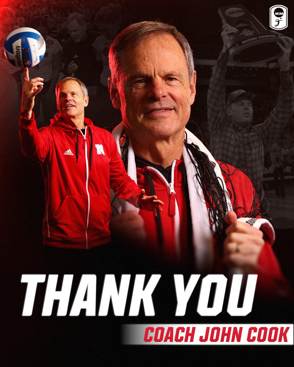 NCAA Women's Volleyball (@ncaavolleyball) on Twitter photo 4️⃣ National Championships
1️⃣2️⃣ National Semifinal Appearances
8️⃣8️⃣3️⃣ Career Wins
Congratulations to John Cook on an incredible career and thank you for elevating the sport of volleyball!
#NCAAWVB x <a href="/HuskerVB/">Nebraska Volleyball</a> 4️⃣ National Championships
1️⃣2️⃣ National Semifinal Appearances
8️⃣8️⃣3️⃣ Career Wins
Congratulations to John Cook on an incredible career and thank you for elevating the sport of volleyball!
#NCAAWVB x <a href="/HuskerVB/">Nebraska Volleyball</a>