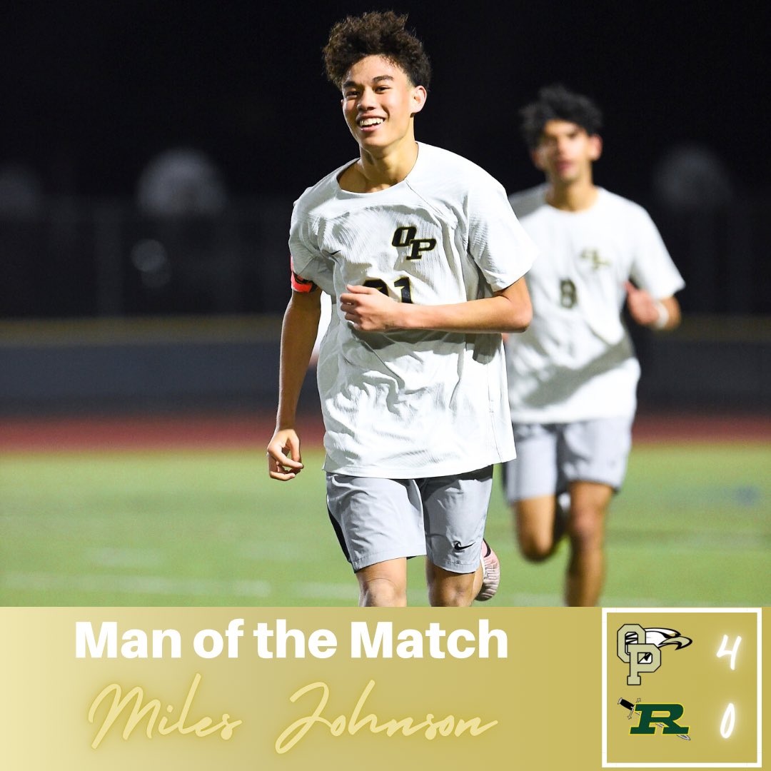 OPHS 4  vs @RHS_BoysSoccer  0

GOALS:
Miles Johnson - 2 (1PK)
<a href="/OliverRG207/">Oliver Gonzalez</a> - 1
<a href="/SvenSjoquist/">Sven Sjoquist</a> - 1

ASSISTS:
Carson Casella - 1
Shalev Shemesh - 1
Ezra Nagy - 1

Man of the Match:
Miles Johnson
<a href="/SvenSjoquist/">Sven Sjoquist</a> 

OPHS qualifies for CIF Playoffs for the 5th straight season.