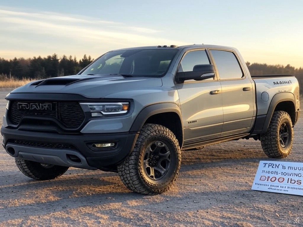 TRADER007__'s tweet image. 2024 Ram 1500 TRX: The TRX's supercharged V8 engine packs a punch, with weight considerations for both performance and towing up to 8,100 pounds. "TRX's muscle meets towing might - 8,100 lbs! #RamTRX #HeavyHauler"