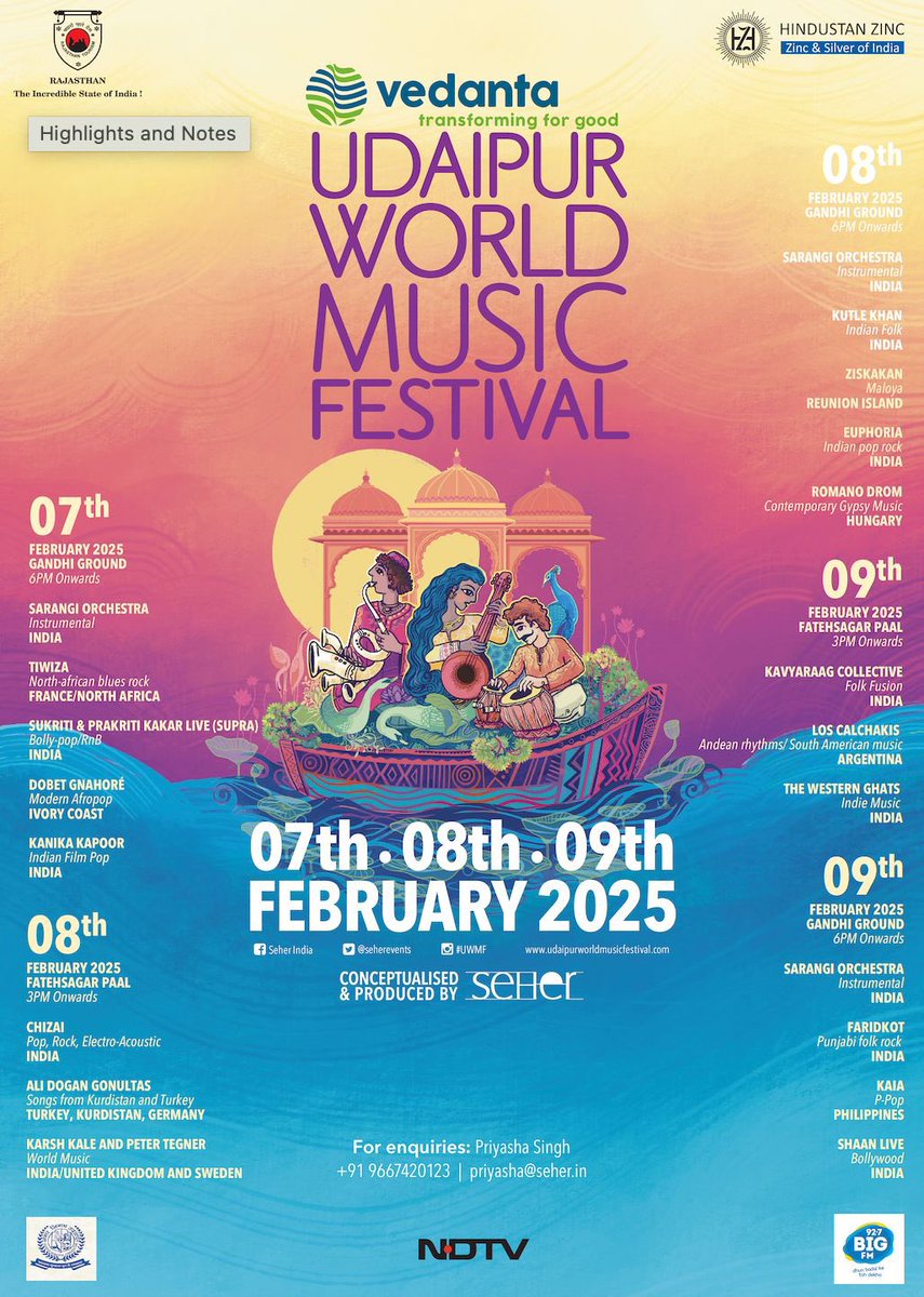 🎟️FREE ENTRY! Have you #savedthedates for  Vedanta Udaipur World Music Festival 2025 ? Here’s the Line Up! 
🗓️ 7-9 Feb 
📍UDAIPUR, INDIA 
.
#vuwmf #vuwmf2025 #vedantaudaipurworldmusicfestival #seher #seherindia #uwmf