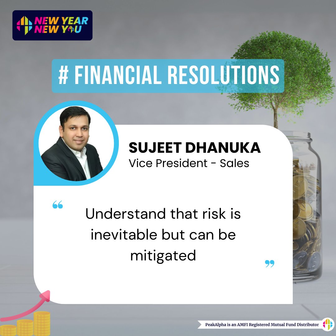 peakalpha's tweet image. Risk cannot be avoided, it can only be mitigated by careful planning and a disciplined approach to investing. Once you know how much risk you can take, you can mitigate the same by distribution of assets.

Sujeet Dhanuka, Vice president - Sales

#newyear #financialresolutions