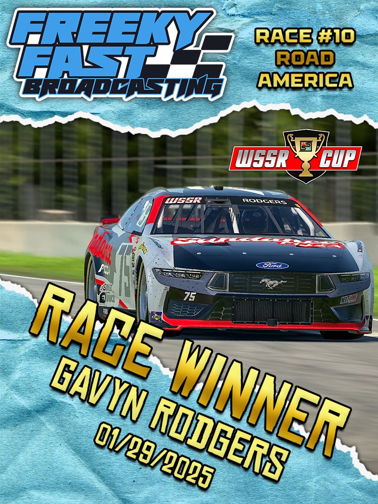 FreekyFast's tweet image. THE ROAD COURSE RINGER IS BACK INTO VICTORY LANE!

He led from flag to flag and dominated the best he could, Gavyn Rodgers WINS the Norris&apos; Birthday Bash at Road America: Sponsored by Mom!

#iRacing | #FreekyFast