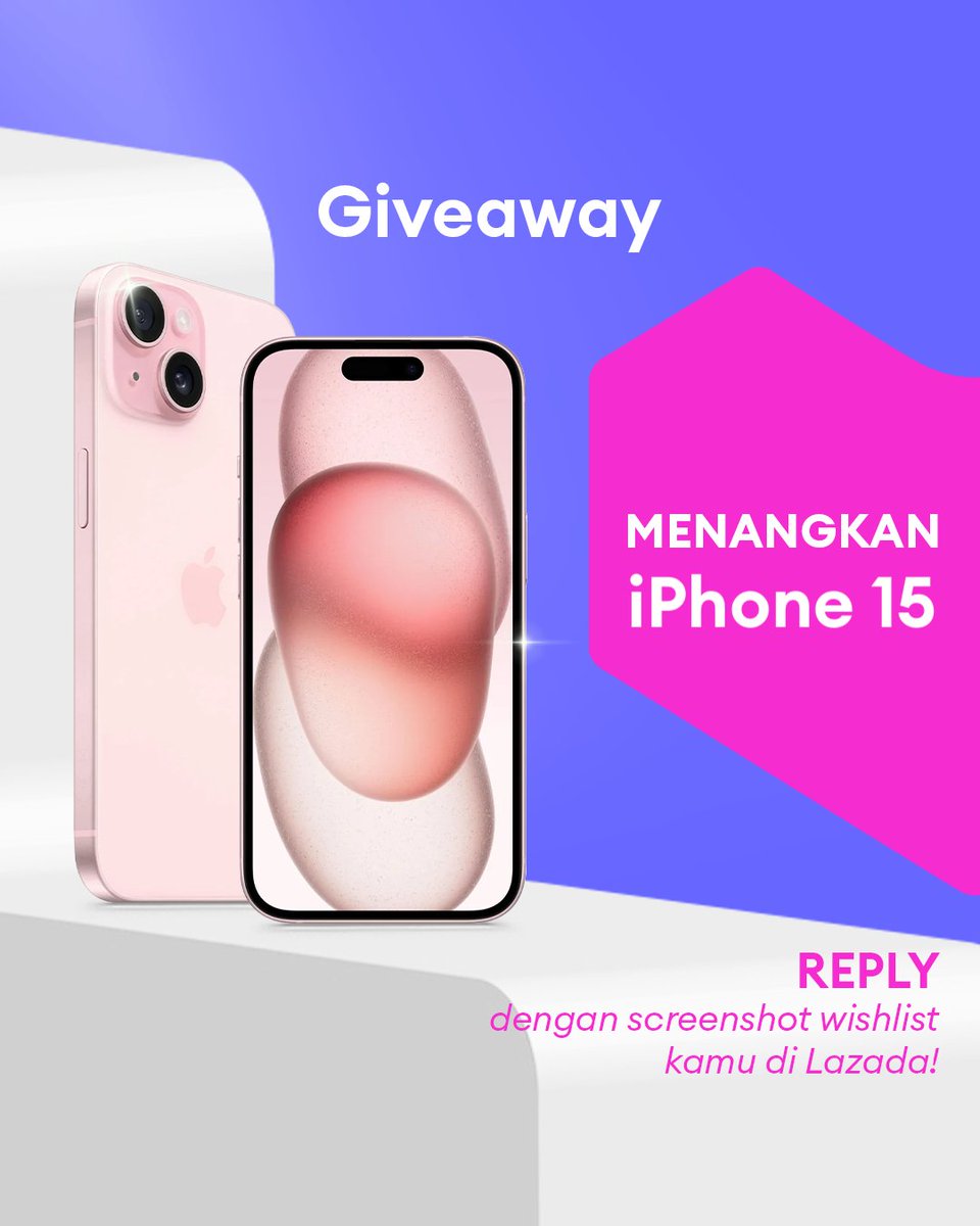 LazadaID's tweet photo. ✨ GIVEAWAY ALERT ✨

ADA IPHONE 15 MENANTI KAMU!

1. Follow @LazadaID &amp; tag 3 teman 
2. RT, Like &amp; REPLY screenshot wishlist kamu di aplikasi Lazada dan jangan lupa pake hashtag #LazadaGiveaway #LazadaID SEBANYAK-BANYAKNYA!!

Periode: 30 Januari - 5 Februari 2025 https://t.co/OPRkHZRp18